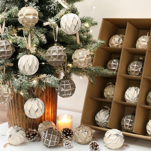 Syhood 24 Pcs Neutral Textured Christmas Ball Ornaments 2.36 Inch Vintage Christmas Tree Decorations Rustic Distressed Christmas Ornaments Farmhouse Holiday Decor for Xmas Tree (Neutral) in Saudi Arabia