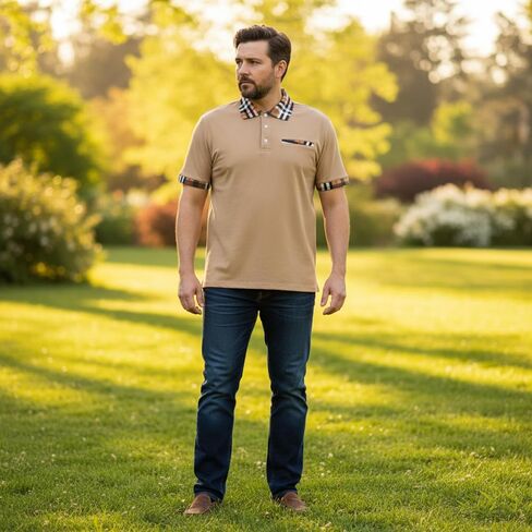 Men's Checkered Collar Polo Shirt, Cotton Blend, Short Sleeve, Regular Fit, Multiple Colors, S-3XL in Saudi Arabia