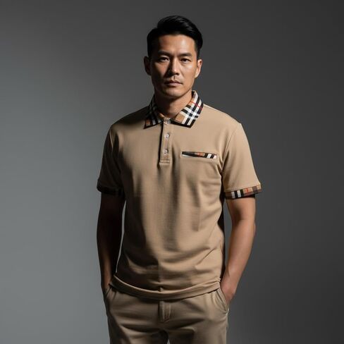 Men's Checkered Collar Polo Shirt, Cotton Blend, Short Sleeve, Regular Fit, Multiple Colors, S-3XL in Saudi Arabia