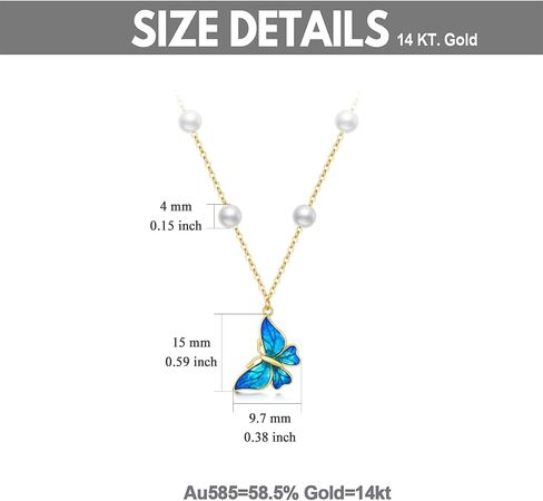 14K Real Gold Butterfly Necklace for Women,Yellow Gold Peart Butterfly Pendant+Chain with 8 PCS Pearls,Anniversary Birthday Jewelry Gifts for Wife Mom 16"-18" in Saudi Arabia