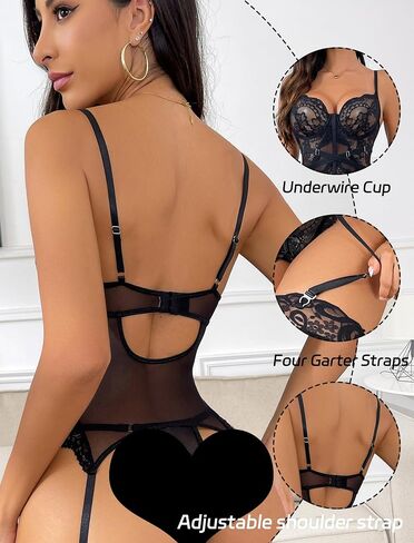 الملابس الداخلية المثيرة للنساء Lace Lace Lingerie Lingerie مع الملابس الداخلية مع الرباط والجوارب in Saudi Arabia