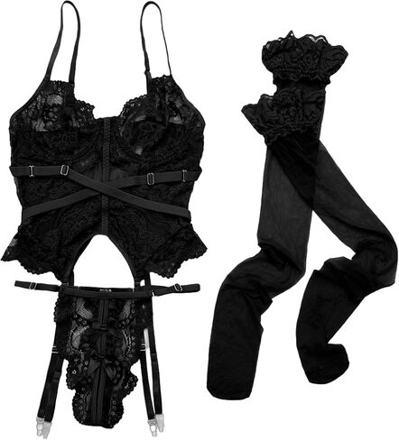 الملابس الداخلية المثيرة للنساء Lace Lace Lingerie Lingerie مع الملابس الداخلية مع الرباط والجوارب in Saudi Arabia
