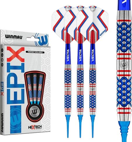 Winmau Darts Epix Series 90% Professional Tungsten Darts Set with Dart Flights and Dart Shafts (Stems) - Available Weights 18g Soft Tip 22g and 24g Steel Tip in Saudi Arabia