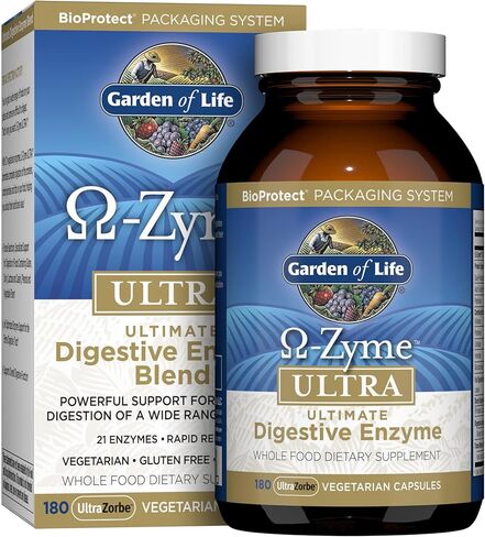 Garden of Life 21 إنزيمات هضمية قوية مع بابين ، بروميلين ، الليباز ، الزنجبيل ، الكركم للهضم الكامل للبروتين ، الكربوهيدرات والدهون-أوميغا-أنديا فائقة ، خالية من الغلوتين ، نباتي ، 90 كبسولة in Saudi Arabia