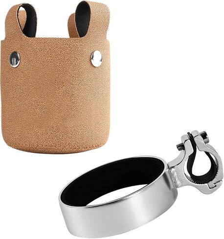 1 PC Bike Cup Holder, Insulated Coffee Cup Holder, Aluminum Alloy Water Bottle Holder with Removable Leather Case, Bicycle Drink Cage for Handlebar Diameters of 18-25 mm (Coffee) in Kuwait