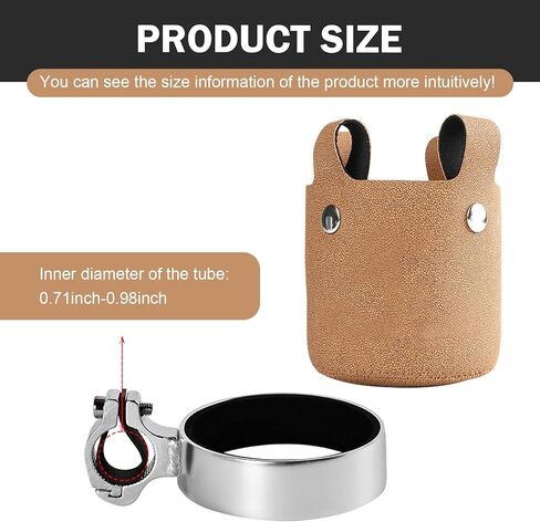 1 PC Bike Cup Holder, Insulated Coffee Cup Holder, Aluminum Alloy Water Bottle Holder with Removable Leather Case, Bicycle Drink Cage for Handlebar Diameters of 18-25 mm (Coffee) in Kuwait