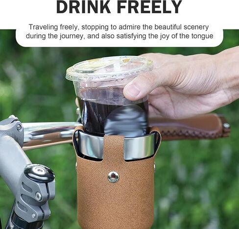 1 PC Bike Cup Holder, Insulated Coffee Cup Holder, Aluminum Alloy Water Bottle Holder with Removable Leather Case, Bicycle Drink Cage for Handlebar Diameters of 18-25 mm (Coffee) in Kuwait