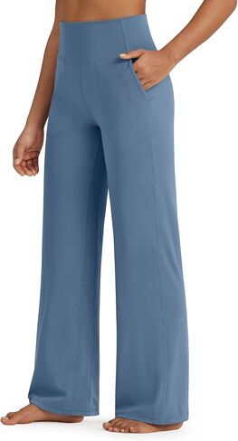 G4Free Wide Leg Pants Woman Yoga Pants with Pockets Loose Casual Stretch Sweatpants (Dark Navy,M,29") in Kuwait