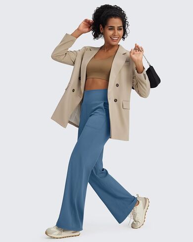 G4Free Wide Leg Pants Woman Yoga Pants with Pockets Loose Casual Stretch Sweatpants (Dark Navy,M,29") in Kuwait