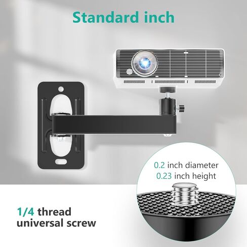 WALI Foldable Projector Wall Mount Universal Adjustable Wall Projector Mount Aluminum Alloy Projectors Stand,1/4" M4 M6 Screw Size,(1330LM-PM), Black in Kuwait