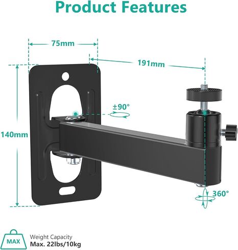 WALI Foldable Projector Wall Mount Universal Adjustable Wall Projector Mount Aluminum Alloy Projectors Stand,1/4" M4 M6 Screw Size,(1330LM-PM), Black in Kuwait