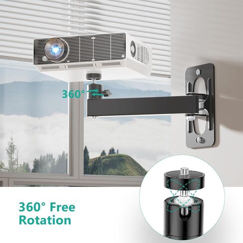 WALI Foldable Projector Wall Mount Universal Adjustable Wall Projector Mount Aluminum Alloy Projectors Stand,1/4" M4 M6 Screw Size,(1330LM-PM), Black in Kuwait