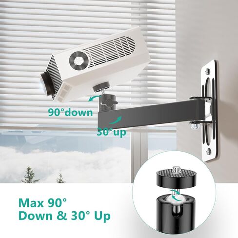 WALI Foldable Projector Wall Mount Universal Adjustable Wall Projector Mount Aluminum Alloy Projectors Stand,1/4" M4 M6 Screw Size,(1330LM-PM), Black in Kuwait