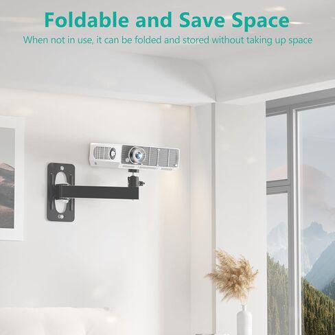 WALI Foldable Projector Wall Mount Universal Adjustable Wall Projector Mount Aluminum Alloy Projectors Stand,1/4" M4 M6 Screw Size,(1330LM-PM), Black in Kuwait