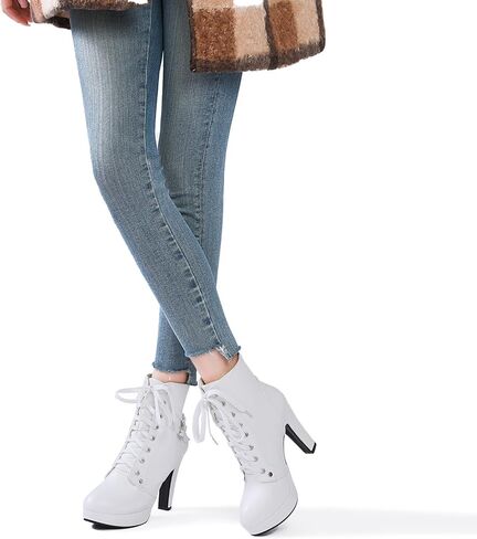 Susanny Steampunk Goth Harley Boots Womens Black High Heeled Combat Boots Gothic Leather Shoes Mid Calf Motorcycle Punk Booties 7.5 in Kuwait