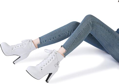 Susanny Steampunk Goth Harley Boots Womens Black High Heeled Combat Boots Gothic Leather Shoes Mid Calf Motorcycle Punk Booties 7.5 in Kuwait