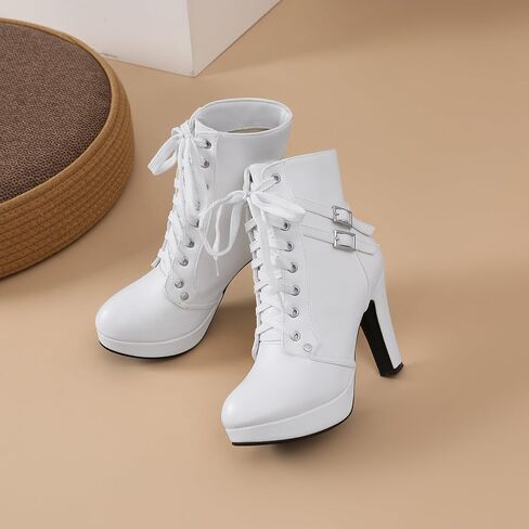 Susanny Steampunk Goth Harley Boots Womens Black High Heeled Combat Boots Gothic Leather Shoes Mid Calf Motorcycle Punk Booties 7.5 in Kuwait