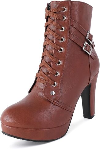 Susanner Steampunk Goth Harley Boots Womens Black High Heeled Combat Combat Boots Shoes Gothic Leather Shoes Mid Calf Motorcycle Punk Bunk Bunk 7.5 in Kuwait