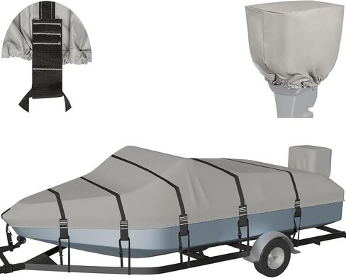 1200D Solution-Dyed Waterproof Boat Cover, Heavy Duty Trailerable Bass, Runabout, V-Hull, Tri-Hull Pro-Style Fishing Boat Cover with Motor Cover in Saudi Arabia