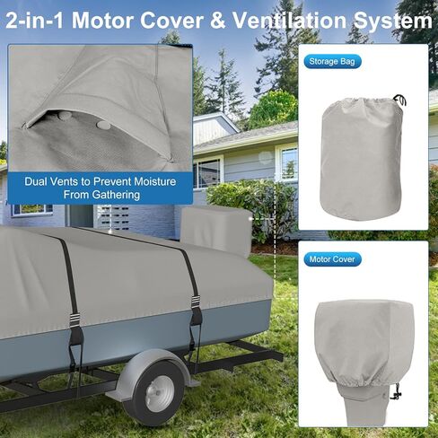1200D Solution-Dyed Waterproof Boat Cover, Heavy Duty Trailerable Bass, Runabout, V-Hull, Tri-Hull Pro-Style Fishing Boat Cover with Motor Cover in Saudi Arabia