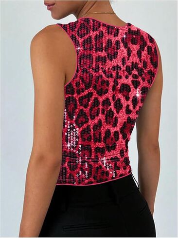 SOLY HUX Women’s Leopard Sequin Tank Top Square Neck Diveless Y2K Cheetah Print Brucs Tops in Saudi Arabia