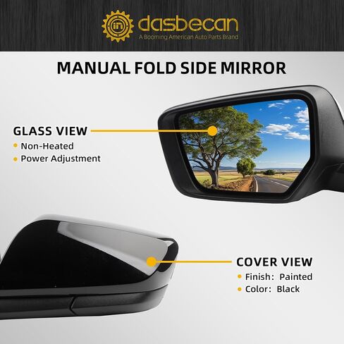 Dasbecan Right Passenger Side Mirror Compatible with Chevy Impala 2014-2019 Manual Folding Power Glass Heated with Turn Signal Puddle Light Black 8Pins Replaces 22936942 in Saudi Arabia