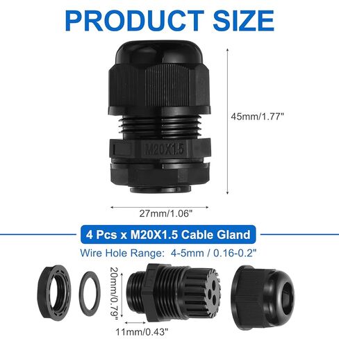 Meccanixity 4 PCS M32 Cable Gland ، 6-7mm 4 Wire Breales Nylon Point for Cable Fixing ، Wiring ، Repair and Gland Appliances ، Black in Kuwait