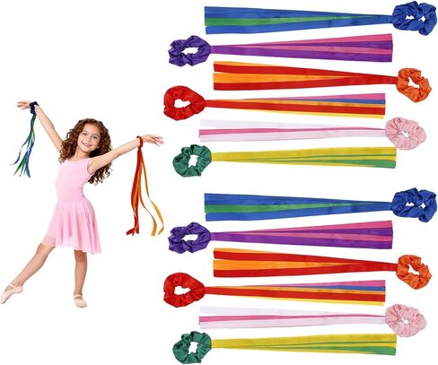 12pcs Rainbow Dance Ribbons, Dancing Children Ribbon Wrist Hand Held Rhythm Streamers for Kids Dancer Gymnastics Dance Performance Decorations and Artistic Movement Play (Multicolor) in Kuwait