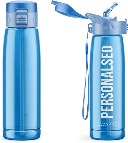 Personalised Water Bottle With Straw 660ml, School Water Bottles Boys Girls, Gym Bottle BPA Free Cycling Sports Add Your Custom Text To Bottle (Pink - Personalized) in Saudi Arabia
