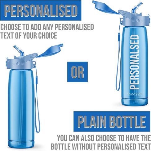 Personalised Water Bottle With Straw 660ml, School Water Bottles Boys Girls, Gym Bottle BPA Free Cycling Sports Add Your Custom Text To Bottle (Pink - Personalized) in Saudi Arabia