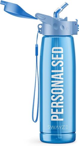 Personalised Water Bottle With Straw 660ml, School Water Bottles Boys Girls, Gym Bottle BPA Free Cycling Sports Add Your Custom Text To Bottle (Pink - Personalized) in Saudi Arabia