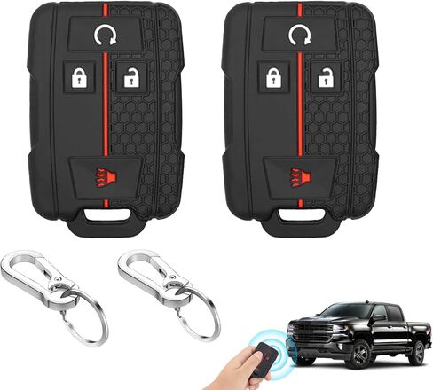 2PCS Silicone 4-Button Smart Key Fob Cover Compatible with 2014-2019 Chevrolet Colorado Silverado Suburban Tahoe and GMC Canyon Sierra Yukon, Car Key Fob Case for Replacement or Spare in Kuwait