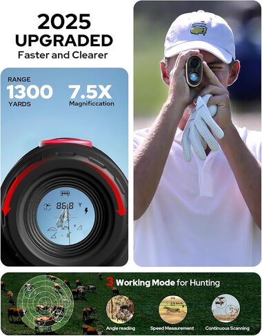 جهاز تحديد نطاق الجولف GF2 مع منحدر، جهاز تحديد نطاق الليزر بطول 1300 ياردة للجولف والصيد، تكبير 7.5X، اهتزاز قفل عمود العلم، ملحقات جولف مغناطيسية قابلة لإعادة الشحن in Kuwait