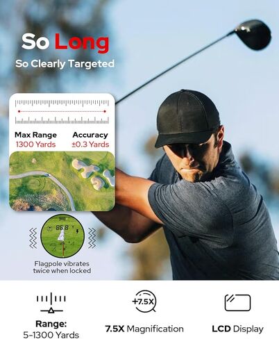 جهاز تحديد نطاق الجولف GF2 مع منحدر، جهاز تحديد نطاق الليزر بطول 1300 ياردة للجولف والصيد، تكبير 7.5X، اهتزاز قفل عمود العلم، ملحقات جولف مغناطيسية قابلة لإعادة الشحن in Kuwait