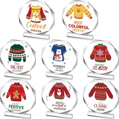 Misdary 8 Pcs Christmas Acrylic Trophy Award 4 Inch Funny Ugly Sweater Gingerbread Christmas Party Trophy Award Contest Prizes for Costume Contest Xmas Winner Holiday Party Supplies in Saudi Arabia