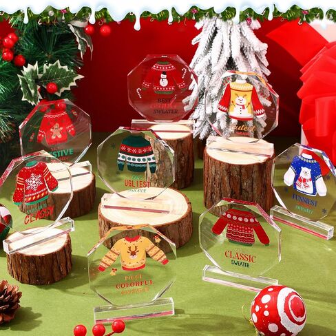 Misdary 8 Pcs Christmas Acrylic Trophy Award 4 Inch Funny Ugly Sweater Gingerbread Christmas Party Trophy Award Contest Prizes for Costume Contest Xmas Winner Holiday Party Supplies in Saudi Arabia