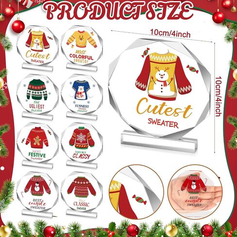 Misdary 8 Pcs Christmas Acrylic Trophy Award 4 Inch Funny Ugly Sweater Gingerbread Christmas Party Trophy Award Contest Prizes for Costume Contest Xmas Winner Holiday Party Supplies in Saudi Arabia
