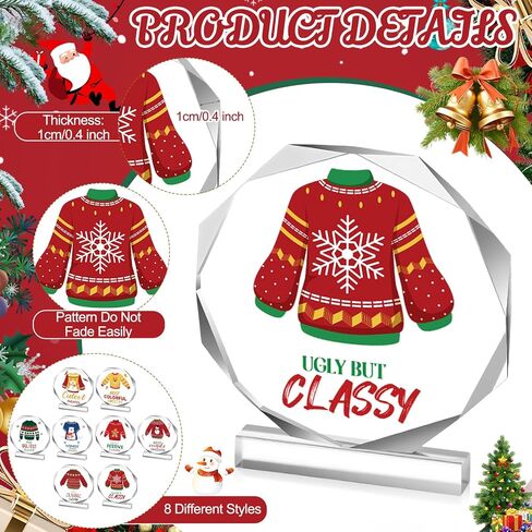 Misdary 8 Pcs Christmas Acrylic Trophy Award 4 Inch Funny Ugly Sweater Gingerbread Christmas Party Trophy Award Contest Prizes for Costume Contest Xmas Winner Holiday Party Supplies in Saudi Arabia