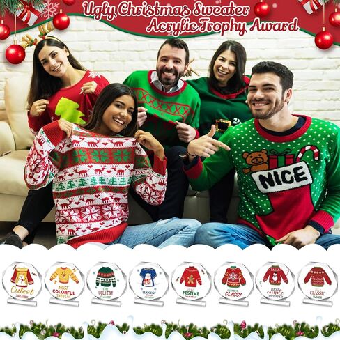 Misdary 8 Pcs Christmas Acrylic Trophy Award 4 Inch Funny Ugly Sweater Gingerbread Christmas Party Trophy Award Contest Prizes for Costume Contest Xmas Winner Holiday Party Supplies in Saudi Arabia