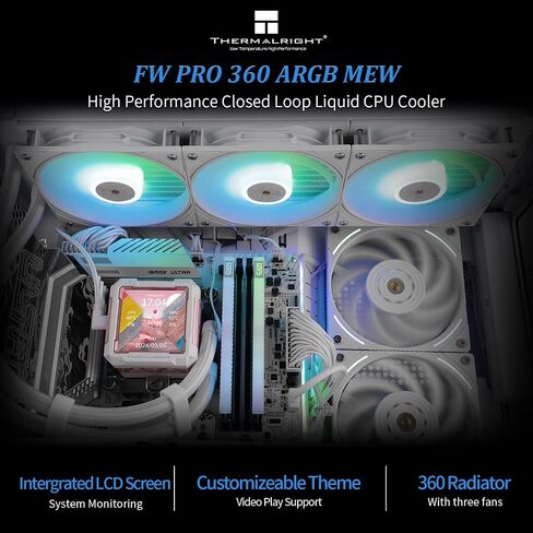 Thermalright FW PRO 360 ARGB White CPU AIO Cooler,IPS LCD Screen with 320 * 320 Resolution,for AM5&Intel 1700/1851,High-Performance 360 Specs Water-Cooled with 2.73in Removable Display in Saudi Arabia