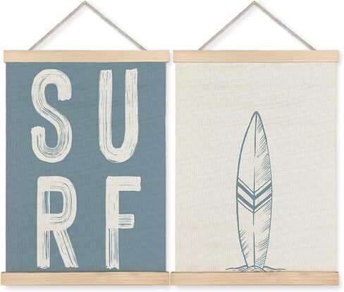 BearCake Surf Room Decor, Coastal Beach Surf Wall Art Poster Hanger Frame, Beach House Decor, Vintage Blue Surfboard Canvas Prints Framed Wall Decor for Home Bedroom Living Room, 12x16 Inch Set of 2 in Kuwait