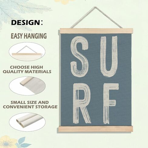 BearCake Surf Room Decor, Coastal Beach Surf Wall Art Poster Hanger Frame, Beach House Decor, Vintage Blue Surfboard Canvas Prints Framed Wall Decor for Home Bedroom Living Room, 12x16 Inch Set of 2 in Kuwait