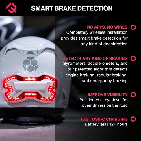 Brake Free Helmet Light - Smart Wireless Motorcycle Lights- Weatherproof LED Motorcycle Helmet Light - Lightweight & Aerodynamic Design - Smart Brake Detection - Single Button Operation - Black in Saudi Arabia