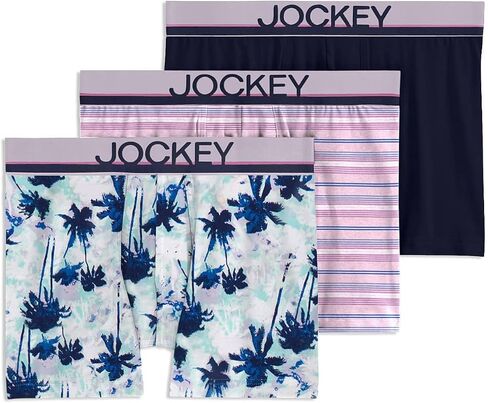 Jockey Men's Underwear True Style 4" Trunk - 3 Pack, Fanning Flora/True Blue/Frolic Stripe, M in Saudi Arabia