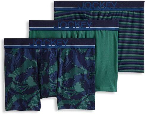 Jockey Men's Underwear True Style 4" Trunk - 3 Pack, Fanning Flora/True Blue/Frolic Stripe, M in Saudi Arabia
