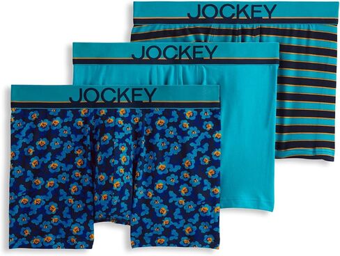 Jockey Men's Underwear True Style 4" Trunk - 3 Pack, Fanning Flora/True Blue/Frolic Stripe, M in Saudi Arabia