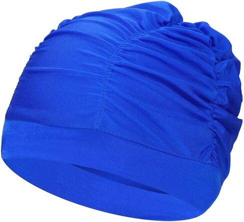 Fabric Swimming Cap for Women Pleated Swim Hat Breathable Bathing Shower Cap Solid Color Chemo Turban Hat in Saudi Arabia