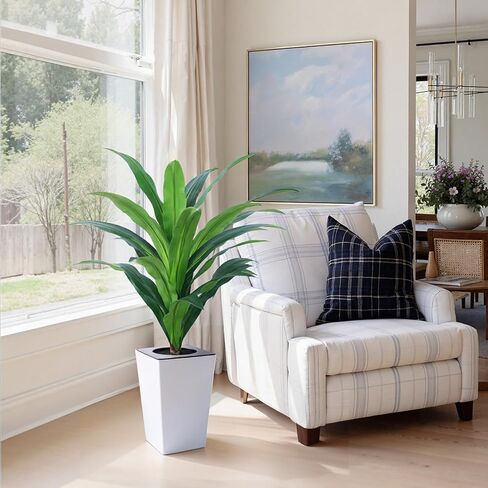 5FT Artificial Palm Tree with White Tall Planter - Fake Tree Areca Floor Plant in Pot - Artificial Silk Plants for Indoor Home Office Decor in Kuwait