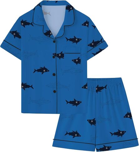 Umeyda Boys 100 ٪ Cotton Pajamas Set Kids Soft Short Sleeve Wear 2 PCS Button-Up Comfy PJS Met للأعمار 4-12 in Saudi Arabia