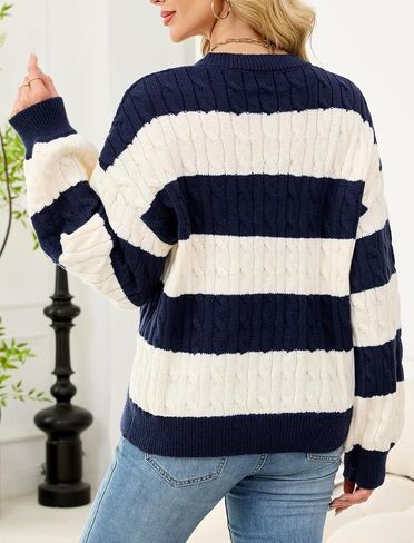 ZAFUL Fall Sweater for Women V Neck Lantern Sleeves Clothes Loose Fit Stripe Knitted Pullover Top 2025 in Saudi Arabia
